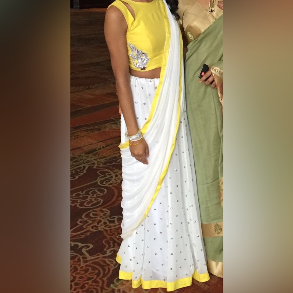 Yellow and white lehenga